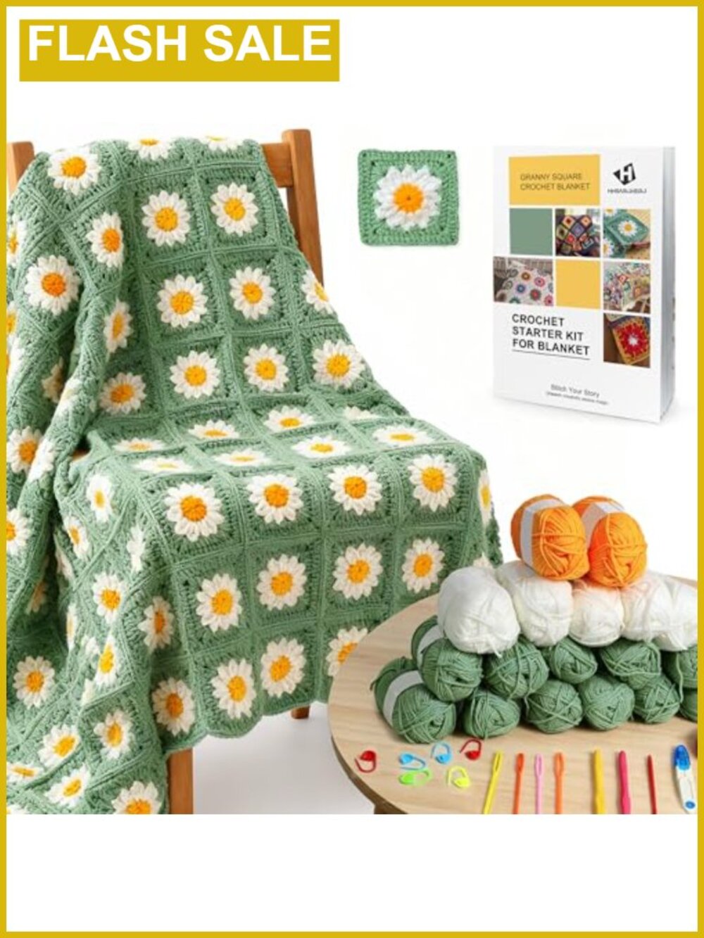 Crochet Blanket Kit for Beginners Granny Square Complete Set with Yarn